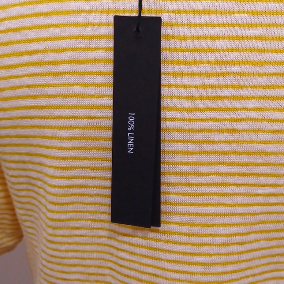 Tahari Striped Linen Hem Tie Yellow & White Tee NEW- Sz. Med - Picture 7 of 8